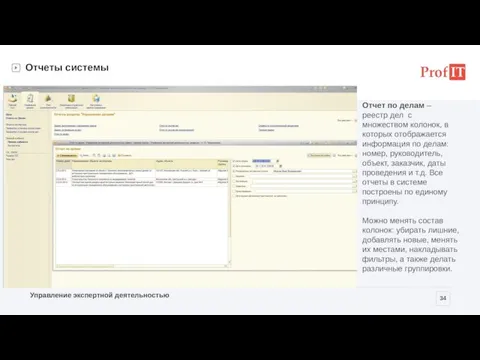 Отчеты системы Отчет по делам – реестр дел с множеством колонок, в