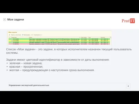 Мои задачи Список «Мои задачи» - это задачи, в которых исполнителем назначен