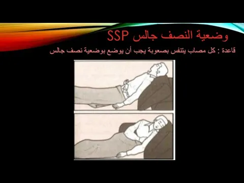 وضعية النصف جالس SSP قاعدة : كل مصاب يتنفس بصعوبة يجب أن يوضع بوضعية نصف جالس