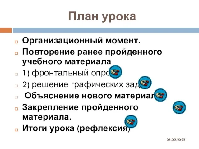 План урока 05.02.2022 Организационный момент. Повторение ранее пройденного учебного материала 1) фронтальный