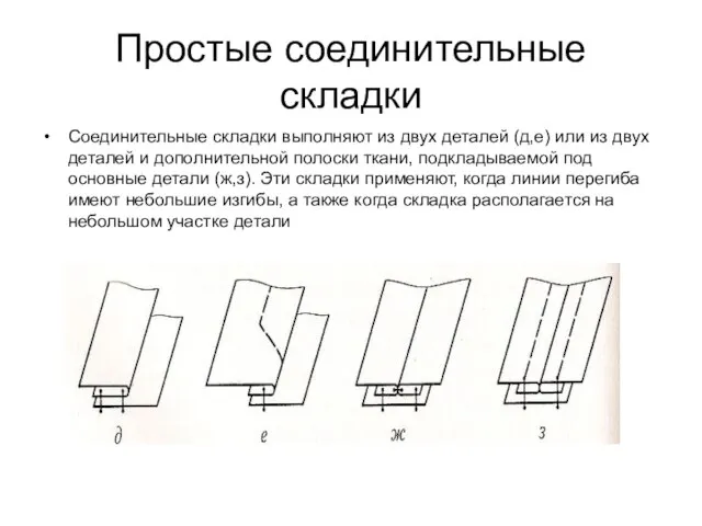 Простые соединительные складки Соединительные складки выполняют из двух деталей (д,е) или из