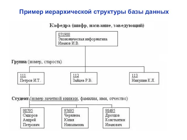 Пример иерархической структуры базы данных