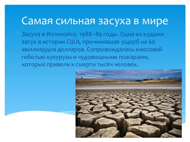 Самая сильная засуха в мире Засуха в Иллинойсе. 1988−89 годы. Одна из