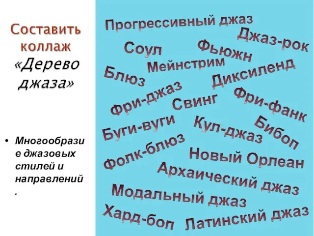 Многообразие джазовых стилей и направлений.