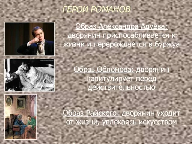 ГЕРОИ РОМАНОВ Образ Александра Адуева: дворянин приспосабливается к жизни и перерождается в