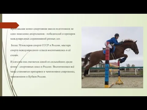 Ярославская конно-спортивная школа подготовила не одно поколение спортсменов - победителей и призеров