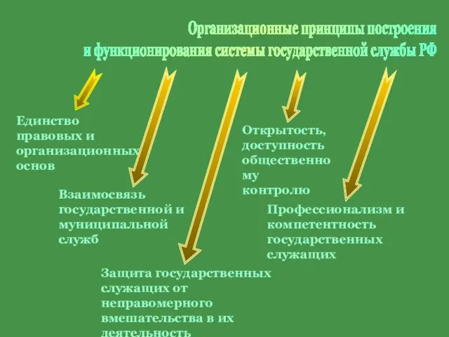 Организационные принципы построения и функционирования системы государственной службы РФ Единство правовых и