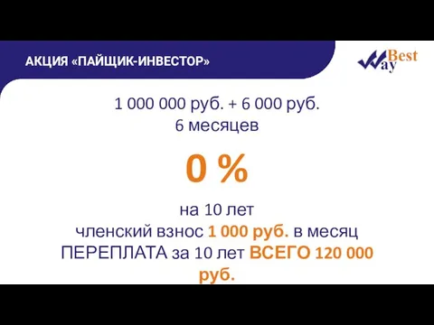 АКЦИЯ «ПАЙЩИК-ИНВЕСТОР» 1 000 000 руб. + 6 000 руб. 6 месяцев