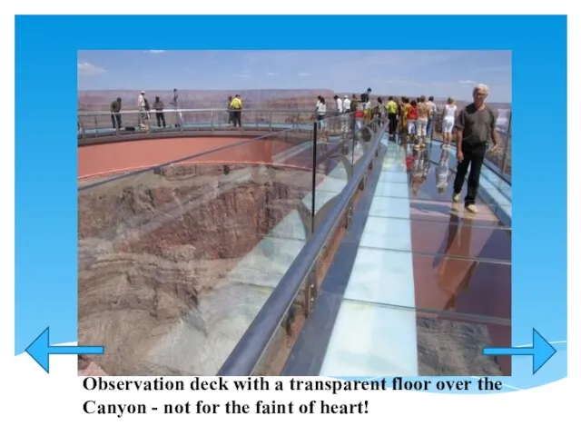 Observation deck with a transparent floor over the Canyon - not for the faint of heart!
