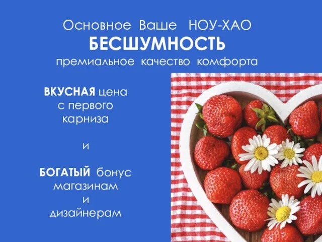 Основное Ваше НОУ-ХАО БЕСШУМНОСТЬ премиальное качество комфорта ВКУСНАЯ цена с первого карниза