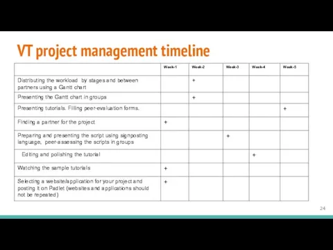 VT project management timeline