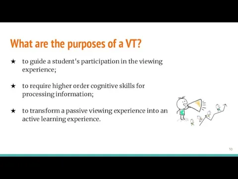 What are the purposes of a VT? to guide a student's participation