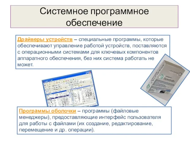 Драйверы устройств – специальные программы, которые обеспечивают управление работой устройств, поставляются с