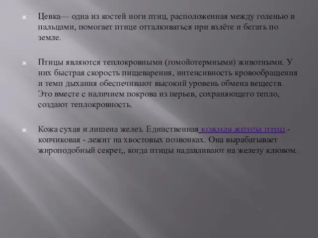 Цевка— одна из костей ноги птиц, расположенная между голенью и пальцами, помогает