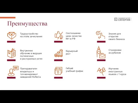 Трудоустройство на этапе зачисления Соотношение цена–качество №1 в РФ Знания для открытия