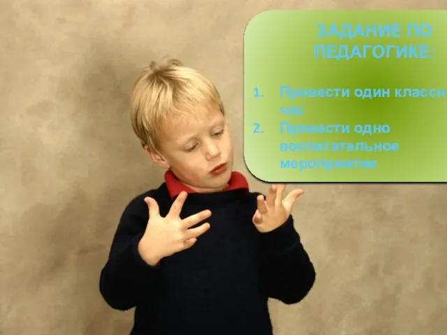 ЗАДАНИЕ ПО ПЕДАГОГИКЕ: Провести один классный час Провести одно воспитательное мероприятие