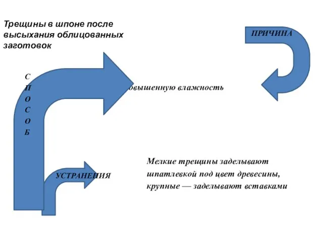 Трещины в шпоне после высыхания облицованных заготовок шпон имел повышенную влажность Мелкие