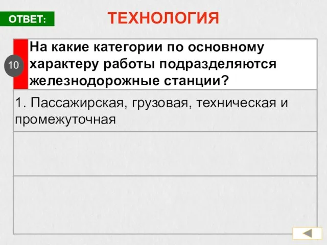 ТЕХНОЛОГИЯ На какие категории по основному характеру работы подразделяются железнодорожные станции? 10