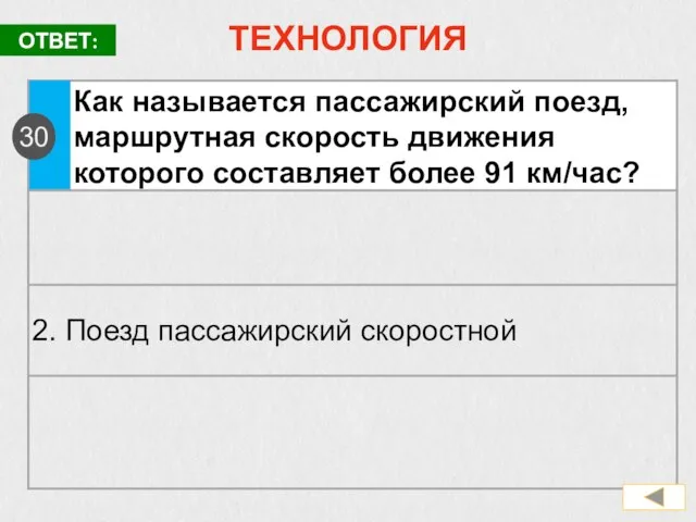 ТЕХНОЛОГИЯ Как называется пассажирский поезд, маршрутная скорость движения которого составляет более 91