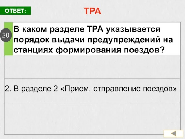 ТРА В каком разделе ТРА указывается порядок выдачи предупреждений на станциях формирования