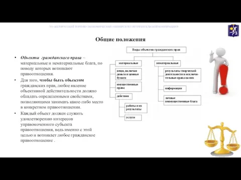 Общие положения Объекты гражданского права – материальные и нематериальные блага, по поводу