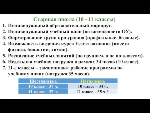 Старшая школа (10 - 11 классы) Индивидуальный образовательный маршрут. Индивидуальный учебный план