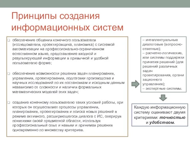 Принципы создания информационных систем обеспечение общения конечного пользователя (исследователя, проектировщика, плановика) с