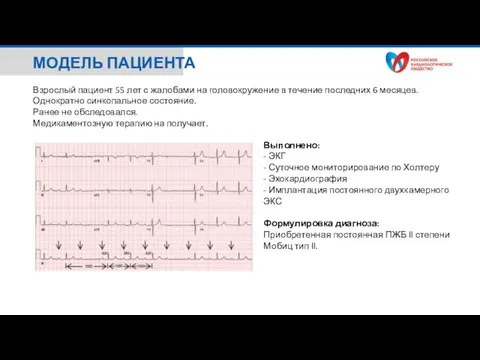 МОДЕЛЬ ПАЦИЕНТА Взрослый пациент 55 лет с жалобами на головокружение в течение