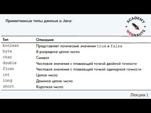 Примитивные типы данных в Java: Лекция 1