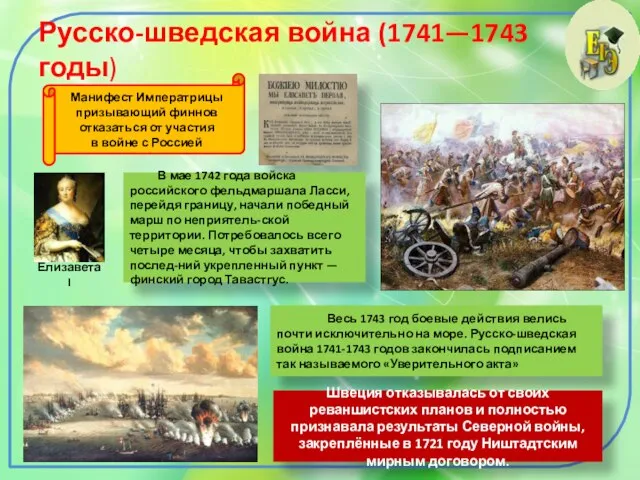 Русско-шведская война (1741—1743 годы) Елизавета I В мае 1742 года войска российского