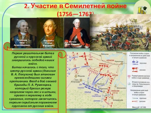 2. Участие в Семилетней войне (1756—1763) Первая решительная битва русской и прусской