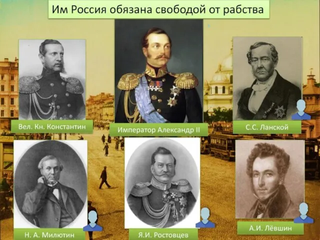 Вел. Кн. Константин Н. А. Милютин Я.И. Ростовцев А.И. Лёвшин С.С. Ланской