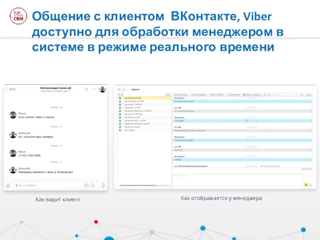Общение с клиентом ВКонтакте, Viber доступно для обработки менеджером в системе в