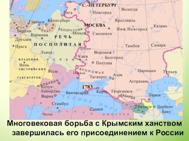 Многовековая борьба с Крымским ханством завершилась его присоединением к России