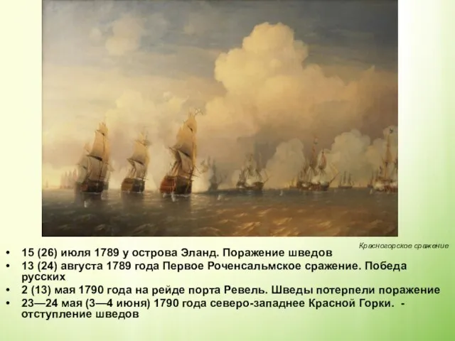 15 (26) июля 1789 у острова Эланд. Поражение шведов 13 (24) августа