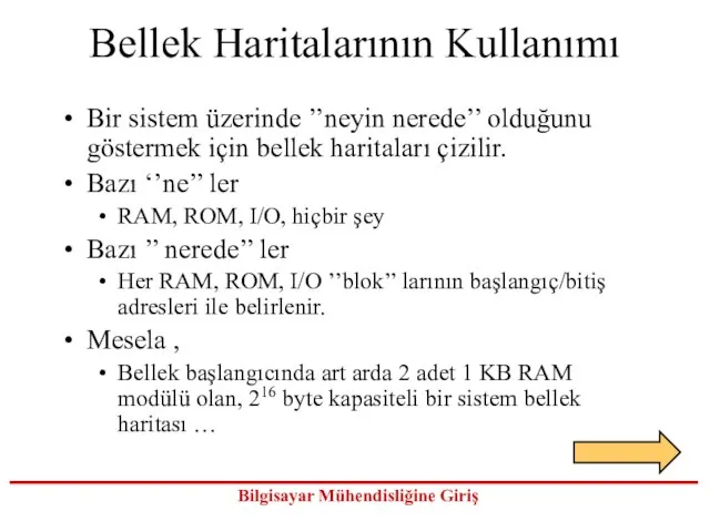 Bellek Haritalarının Kullanımı Bir sistem üzerinde ’’neyin nerede’’ olduğunu göstermek için bellek