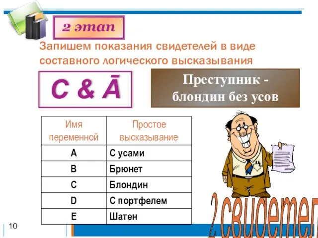 2 этап 2 свидетель C & Ā Преступник - блондин без усов