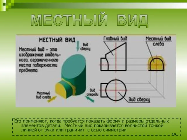Его применяют, когда требуется показать форму и размеры отдельных элементов детали. Местный