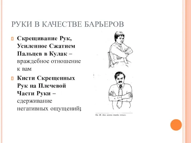 РУКИ В КАЧЕСТВЕ БАРЬЕРОВ Скрещивание Рук, Усиленное Сжатием Пальцев в Кулак –