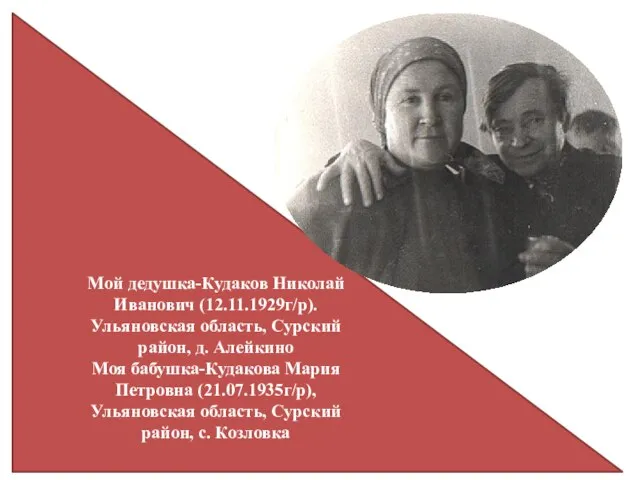 Мой дедушка-Кудаков Николай Иванович (12.11.1929г/р). Ульяновская область, Сурский район, д. Алейкино Моя