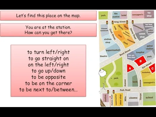 Let’s find this place on the map. You are at the station.