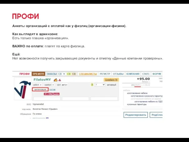 Анкеты организаций с оплатой как у физлиц (организации-физики). Как выглядят в админзоне: