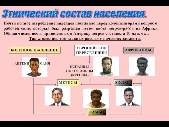 Этнический состав населения. Почти полное истребление индейцев поставило перед колонизаторами вопрос о