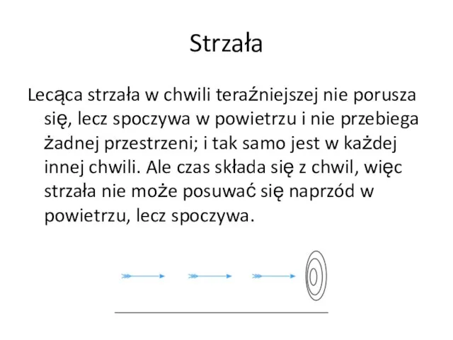 Strzała Lecąca strzała w chwili teraźniejszej nie porusza się, lecz spoczywa w