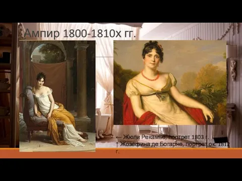 Ампир 1800-1810х гг. ← Жюли Рекамье, портрет 1803 г. ↑ Жозефина де