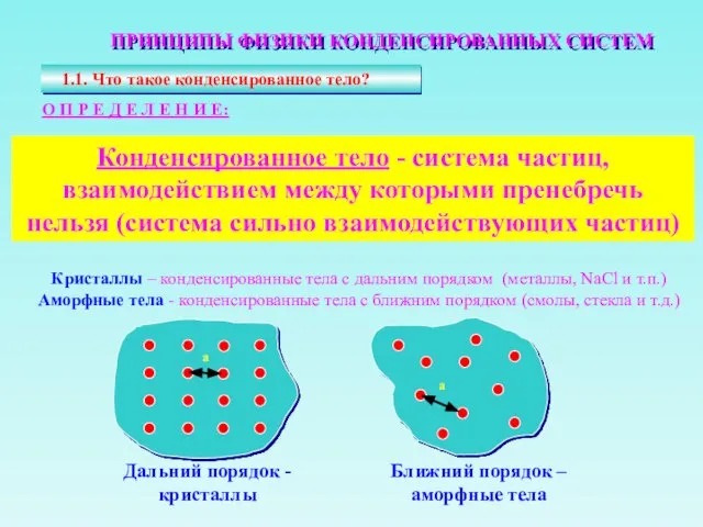 Конденсированное тело - система частиц, взаимодействием между которыми пренебречь нельзя (система сильно