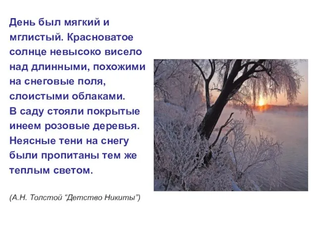 День был мягкий и мглистый. Красноватое солнце невысоко висело над длинными, похожими