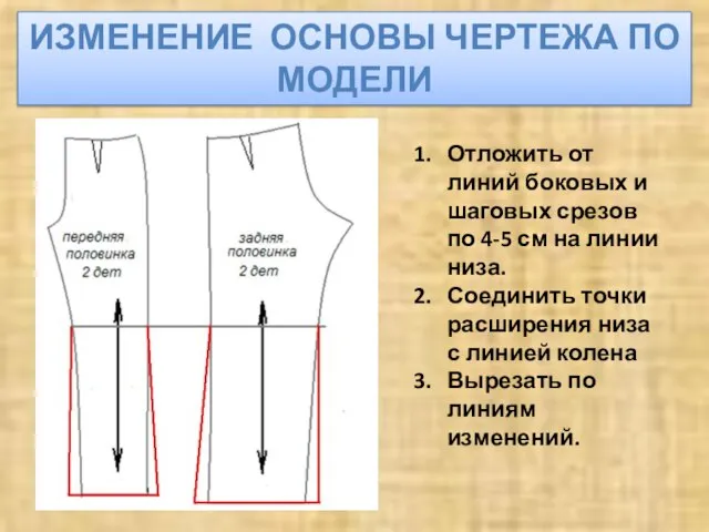 ИЗМЕНЕНИЕ ОСНОВЫ ЧЕРТЕЖА ПО МОДЕЛИ Отложить от линий боковых и шаговых срезов