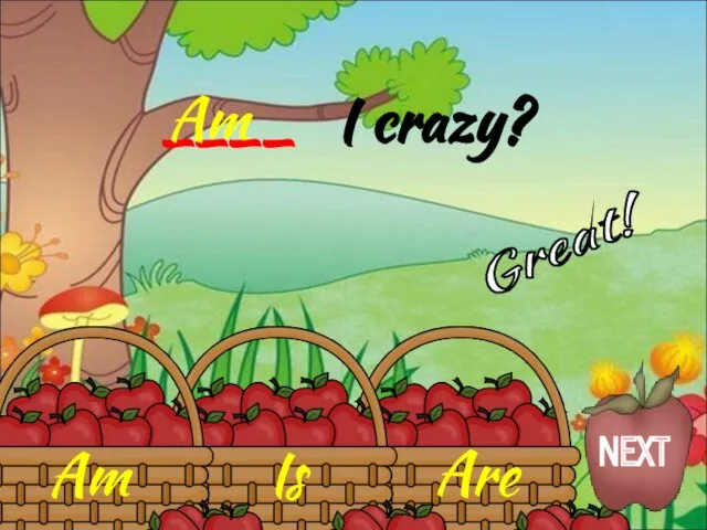 Am Is Are ____ I crazy? Am Great! NEXT