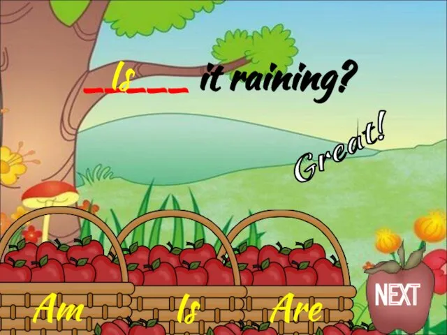 Is Am Are _____ it raining? Is Great! NEXT